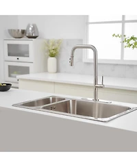 Greenspring Single Handle Pull-Down Sprayer 1 Spray High Arc Kitchen Faucet With Deck Plate in Brushed Nickel