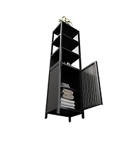 Chic Crate Black Slim Tall Cabinet Shutter Door +3 Tier Shelves | Freestanding Linen Tower | Bathroom/Kitchen/Living Room | Bamboo