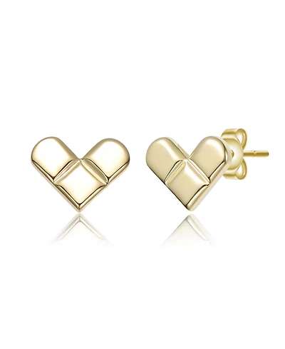 Genevive Sterling Silver 14K Gold Plated Heart Design Stud Earrings