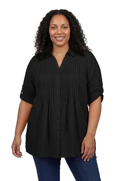 Woman Within Plus Rayon 7-Day Pintucked Tunic Blouse