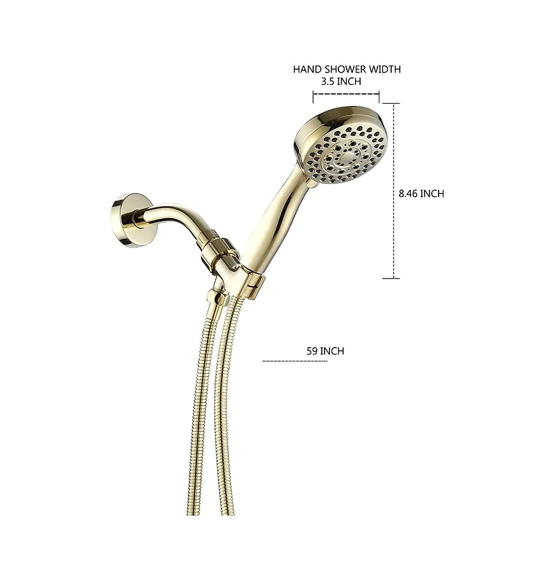 Rainsken Handheld Shower Head with Hose High Pressure Shower Heads, Gold