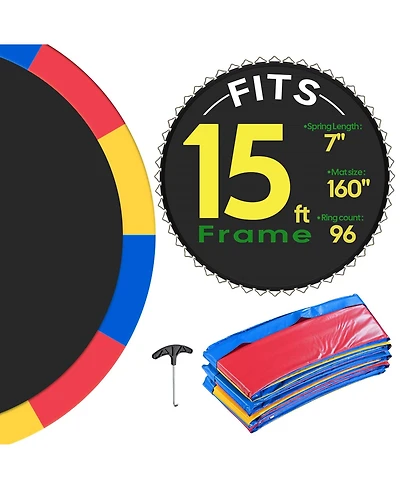 Yescom Trampoline Mat & Pad Replacement Kit with 96V-Ring Fits 15 ft Trampoline Frame Multi-color