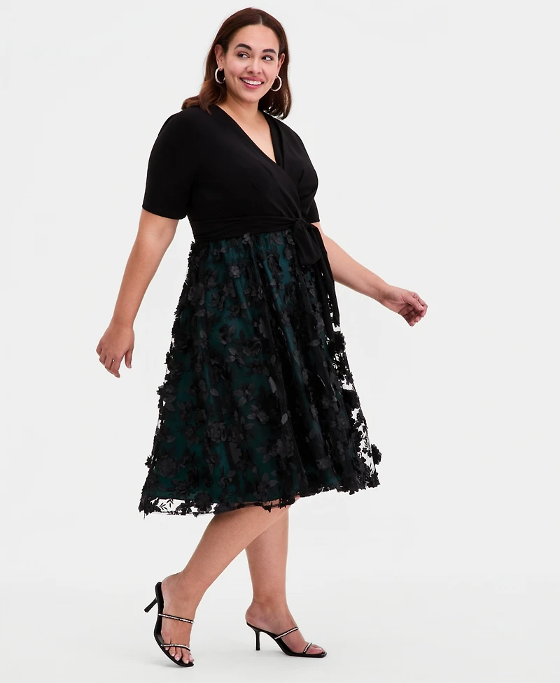 Alex Evenings Plus 3D Floral A-Line Dress