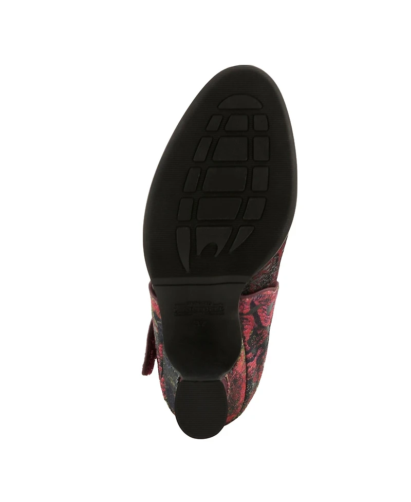 L'Artiste Women's Adodora-Prit Baroque Mary Jane Shoes with Velvet and Leather Upper, Scalloped Edges, Antique Buckle, Cushioned Insole, Sculpted