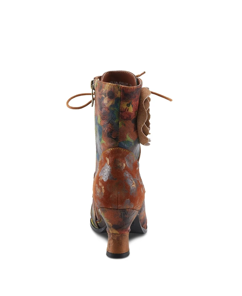 L Artiste Women s Roselia-flow Baroque Floral Lace-Up Boots with 3D Rose Applique and Sculpted Heel