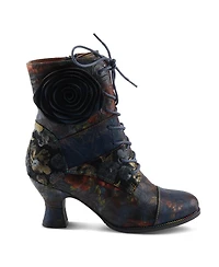 L Artiste Women s Roselia-flow Baroque Floral Lace-Up Boots with 3D Rose Applique and Sculpted Heel