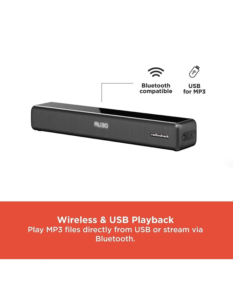 RadioShack 240W Sound System with Arc and Aux Input 1 Soundbar and 2 Subwoofers With Tripod Stands and Fm Radio 4001976