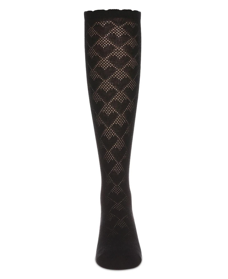 Memoi Girls Open Work Heart Knee High Socks