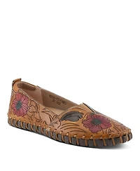 L'Artiste Women's Modesty Hand-Painted Indoor Shoes with Plush Interior, Etched Floral Detail, Stretch Gore Fit, and Cushioned Back Collar – Lightweig