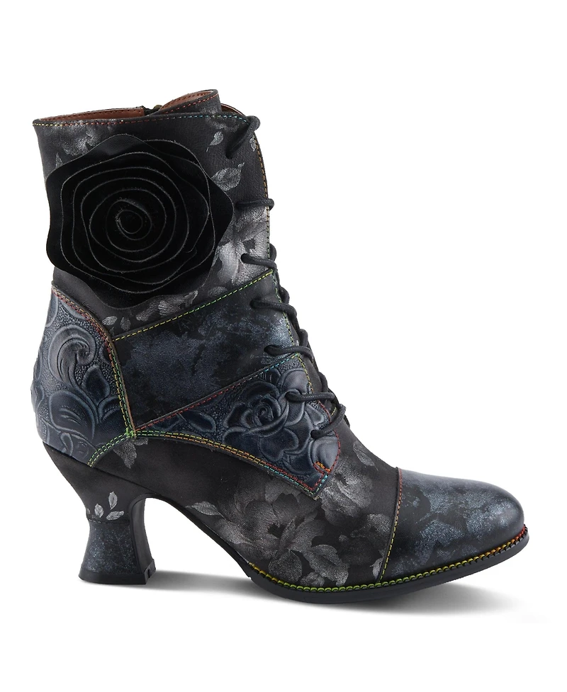 L Artiste Women s Roselia-stunin Lace-Up Booties with Handpainted Floral Details, Rainbow Stitching & Salsa Heel