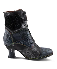 L Artiste Women s Roselia-stunin Lace-Up Booties with Handpainted Floral Details, Rainbow Stitching & Salsa Heel