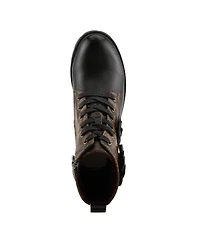 L'Artiste Women's Martinela Floral Applique Leather Boot with Rainbow Stitching and Lace-Up Detail