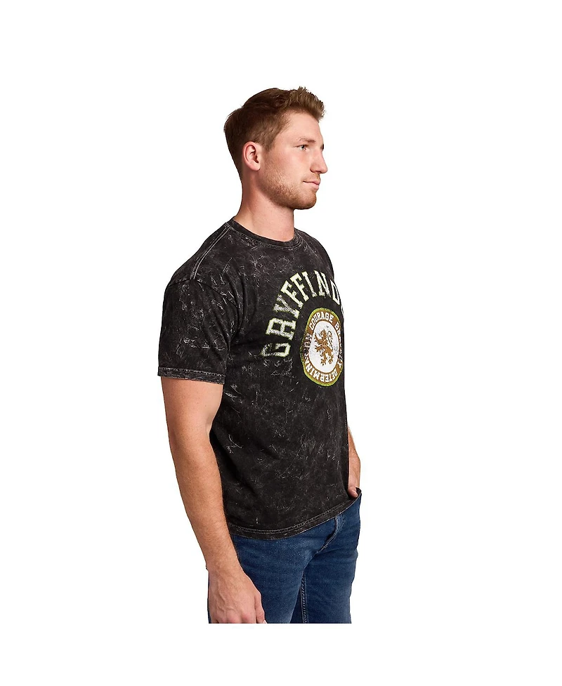 Harry Potter Men's Gryffindor Varsity Blue Vintage Mineral Wash Crew Neck Short Sleeve T-shirt