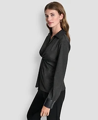 Dkny Women's Knit Twist Front V-Neck Top