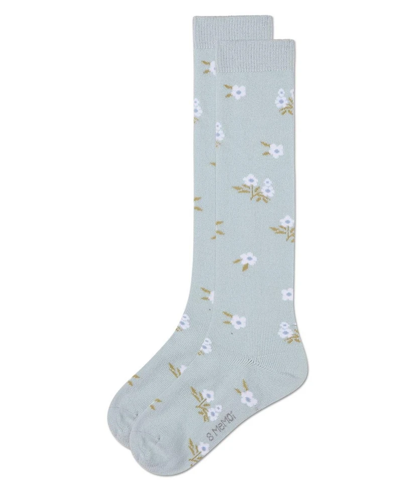 MemoiGirls Opaque Stretch Cotton "Blissful Bloom" Knee High Sock