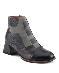 L'Artiste Women's Copine Multicolor Embossed Leather & Suede Booties with Velvet Lining and Chunky Heel