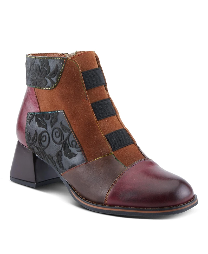 L'Artiste Women's Copine Multicolor Embossed Leather & Suede Booties with Velvet Lining and Chunky Heel