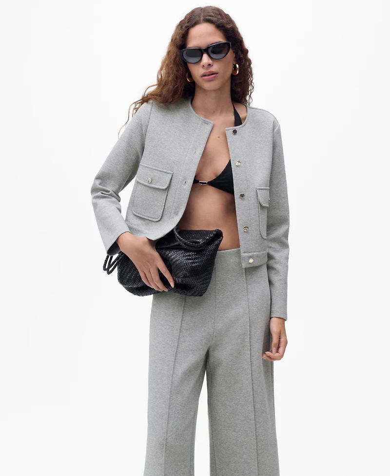 Mango Women's Pockets Cotton Cropped Jacket