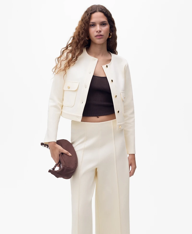 Mango Women's Pockets Cotton Cropped Jacket