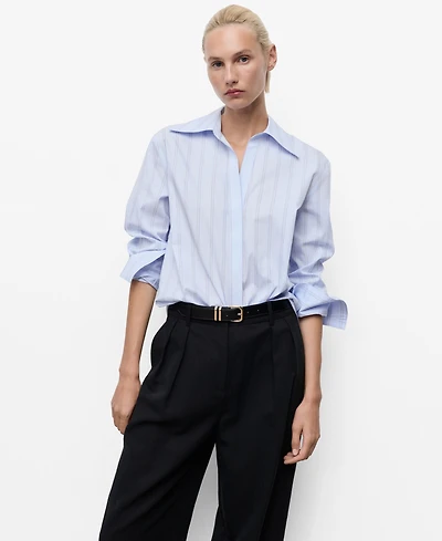 Mango Women's Lapels Striped Shirt