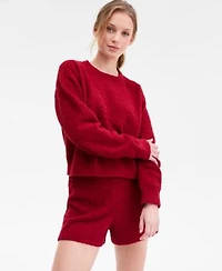 Calvin Klein Womens Cropped Plush Lounge Sweatshirt Plush Shorts