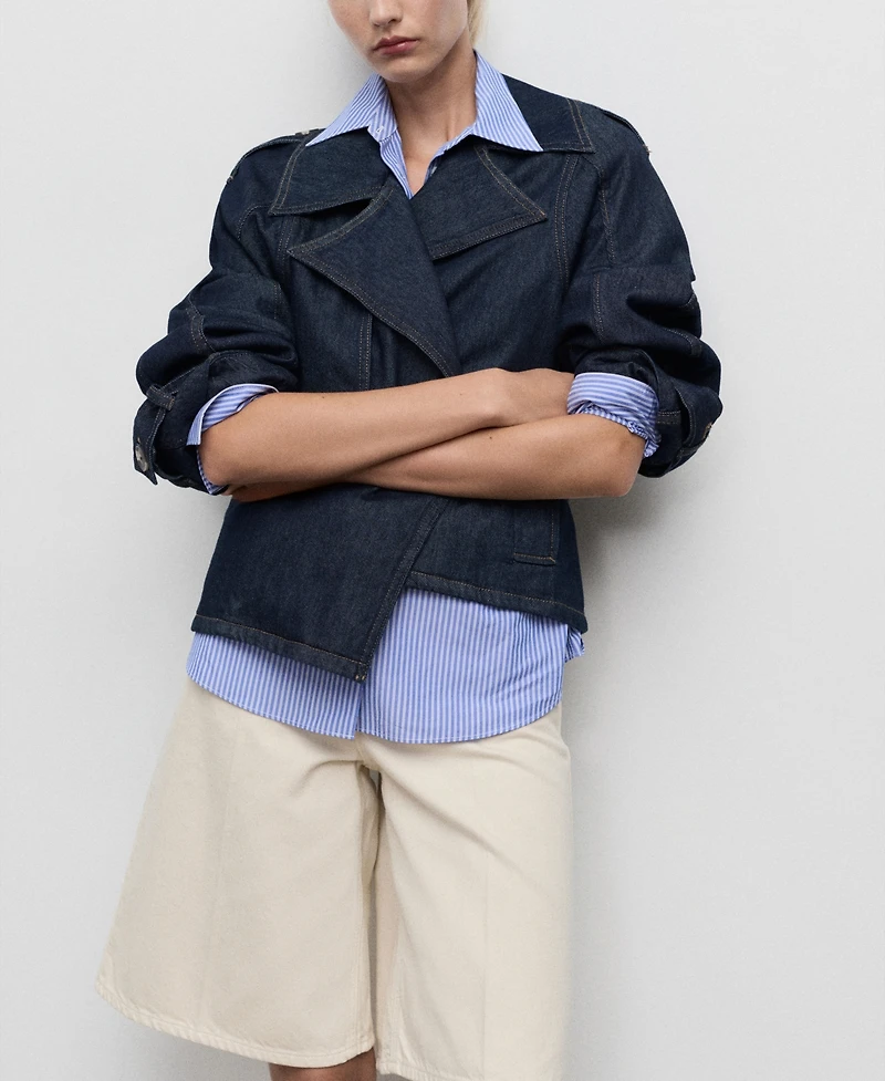 Mango Women's Belted Short Denim Trench Coat