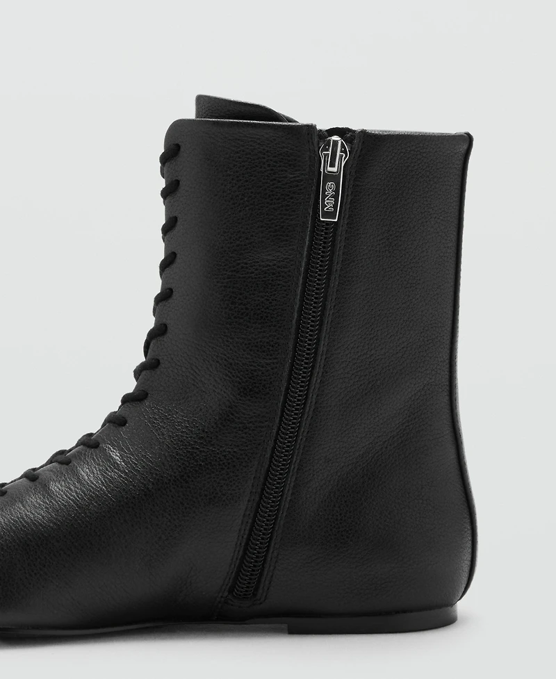 Mango Women's Lace-Up Leather Ankle Boots