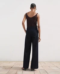 Mango Women's High-Waisted Wide Leg Denim Pants