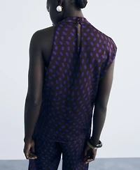 Mango Women's Draped Collar Polka-Dot Blouse