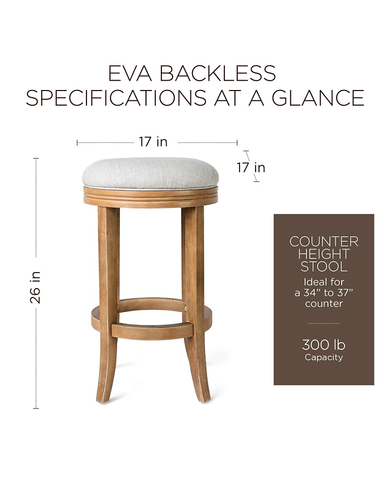 Maven Lane Eva Bar Stool in Weathered Oak with Sand Fabric Upholstery, Set of 2