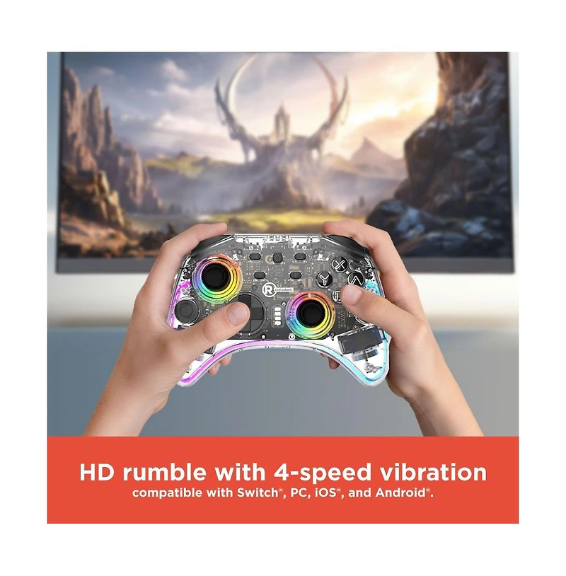 RadioShack Wireless Game Controller With Digital Buttons, 4 speed Vibration, for Pc, Switch, iOS & Android with Usb C Charger– 2606065