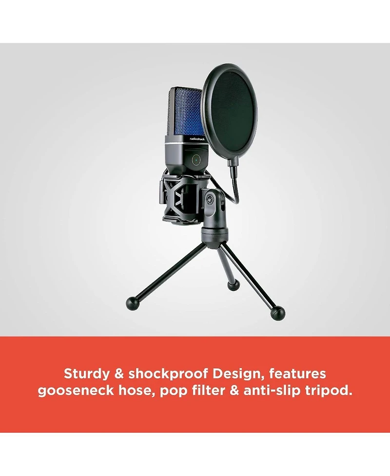 RadioShack Usb Streaming Microphone With Filter and Usb A Connector Perfect For Studio Quality Streaming and Content Recording 3301586