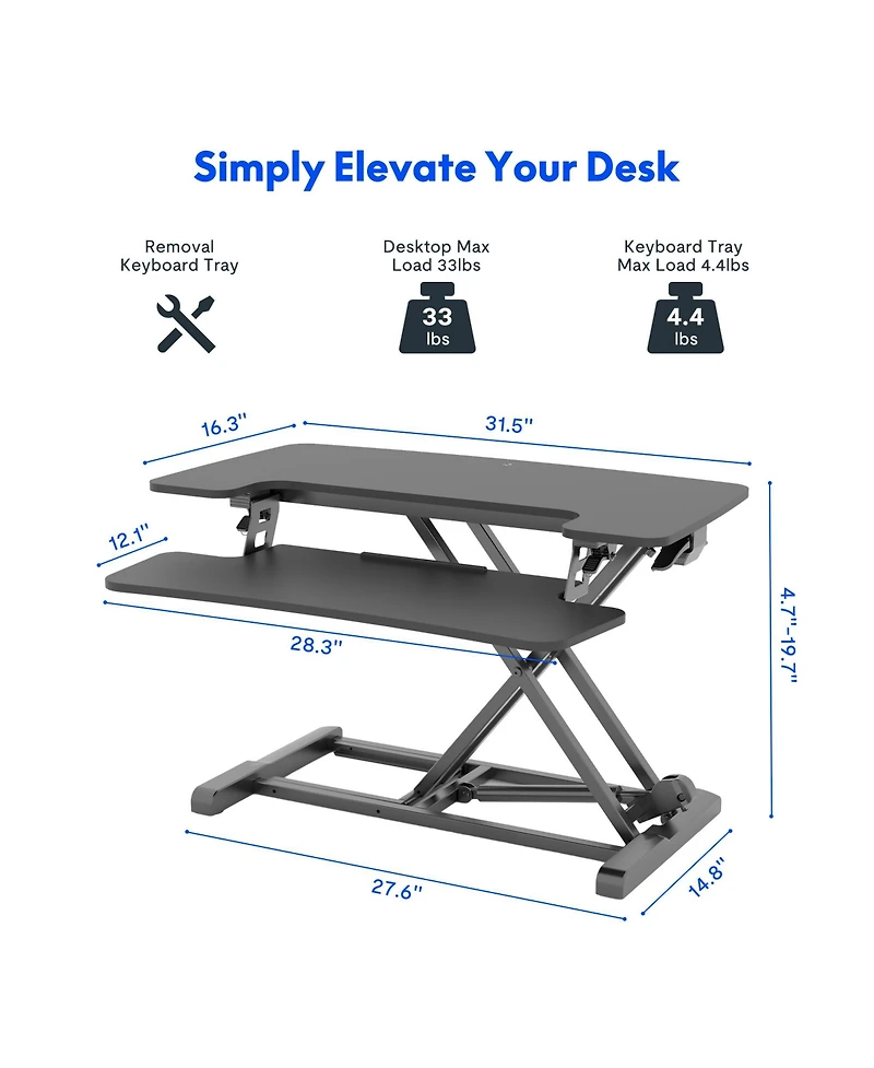 FlexiSpot M7 Series 32"W Manual Adjustable Standing Desk Converter, Black