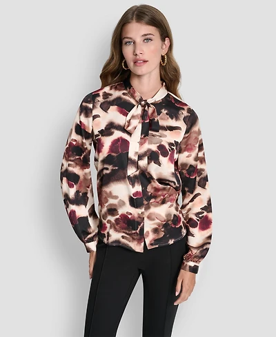 Dkny Petite Necktie Long-Sleeve Top