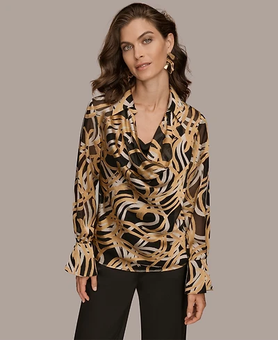 Donna Karan New York Women's Long Sleeve Burnout Cowl Neck Top