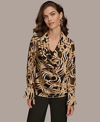 Donna Karan New York Women's Long Sleeve Burnout Cowl Neck Top