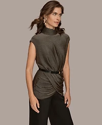 Donna Karan New York Women's Novelty Belted Mock Neck Top