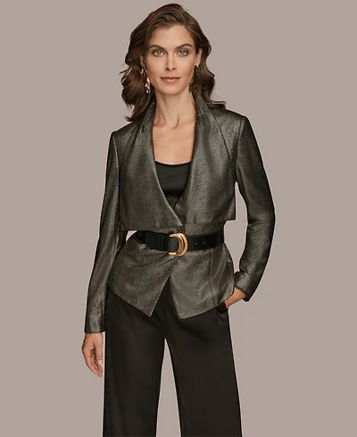 Donna Karan New York Petite Belted Shawl-Collar Crop Jacket