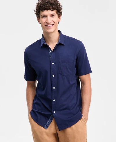Club Room Men's Pima Cotton Solid Short-Sleeve Button-Up Knit Shirt, Macy's Exclusive