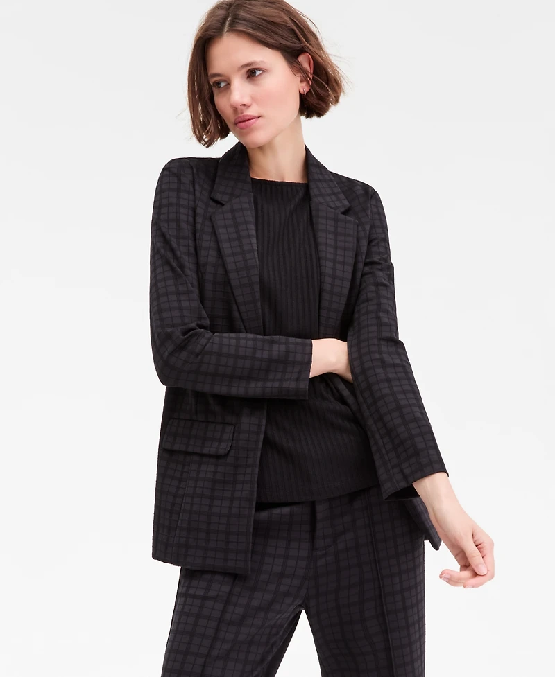 Liverpool Los Angeles Women's Plaid Jacquard Knit Boyfriend Blazer