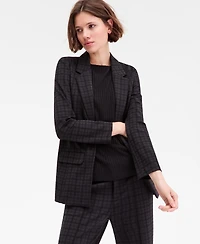 Liverpool Los Angeles Women's Plaid Jacquard Knit Boyfriend Blazer