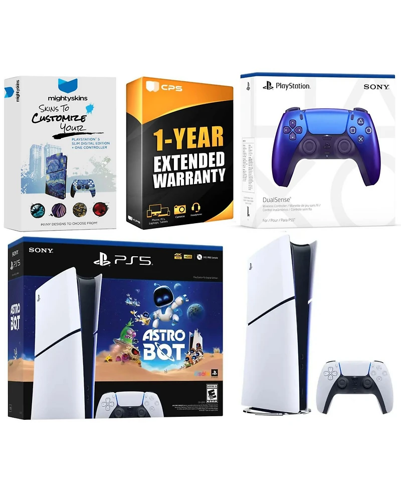 Sony PlayStation 5 Slim Digital PS5 Astro Bot Bundle with Controller, MightySkins Voucher and 1 Year Extended Warranty
