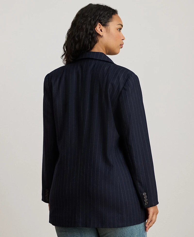 Lauren Ralph Plus Double-Breasted Pinstripe Twill Blazer