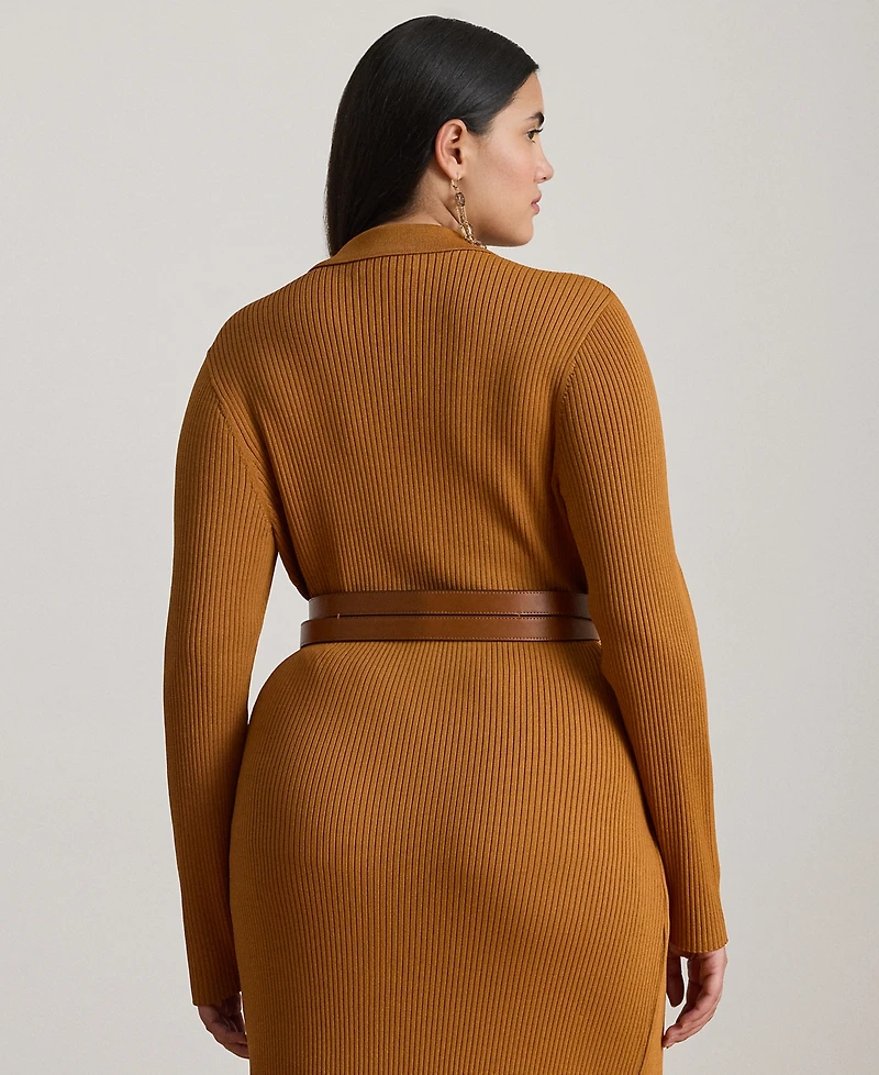 Lauren Ralph Plus Rib-Knit Long-Sleeve Polo Cardigan