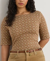 Lauren Ralph Plus Geo-Print Boat Neck T-Shirt