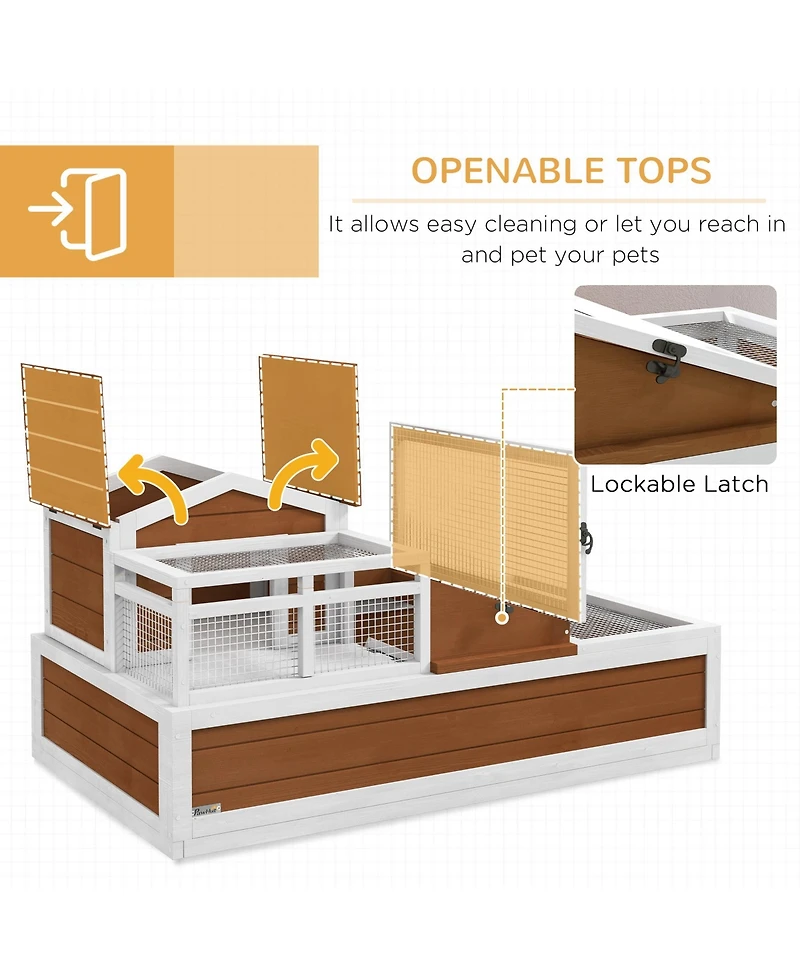 PawHut Wooden Tortoise Habitat, Enclosure Reptile Cage w/ Tray