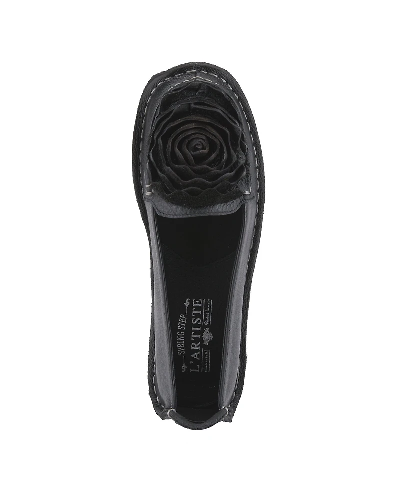 L'Artiste Dezi Hand-Painted Leather, Ombre Finish, Flower Accent, Cushioned Insole, Rubber Outsole – Round Toe Artisan Slip-On Flats