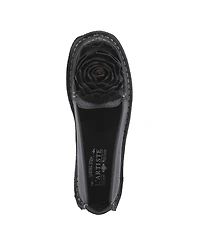 L'Artiste Dezi Hand-Painted Leather, Ombre Finish, Flower Accent, Cushioned Insole, Rubber Outsole – Round Toe Artisan Slip-On Flats