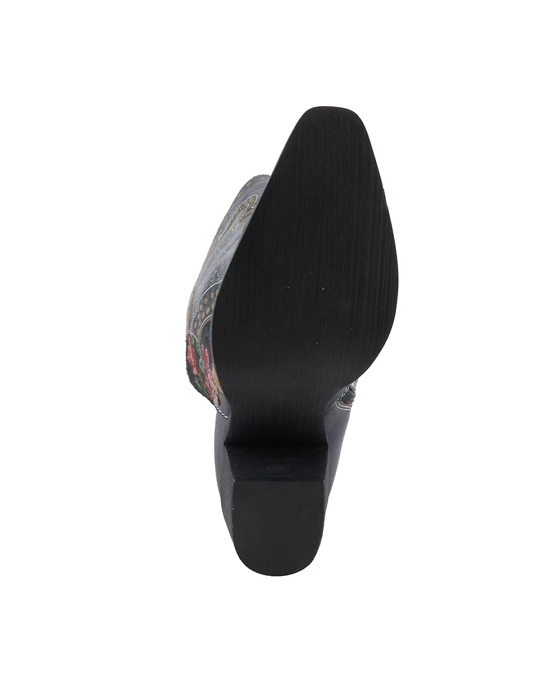 L'Artiste Women's Mallorie Hand-Painted Cowboy Boots with Floral and Butterfly Shaft Design, Snip Toe, Inside Zipper, Velvet Lining – Weste