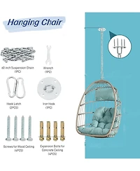 Flynama 55 Inch Khaki Rattan Egg Swing Chair with Stand and Beige Cushion